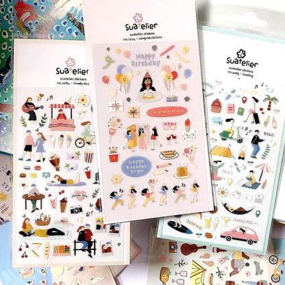 Suatelier Scrapbook Stickers Korea Stationery Junk Journal Diary Deco Sticker Scrapbooking Supplies DIY Photo Album Decoratio