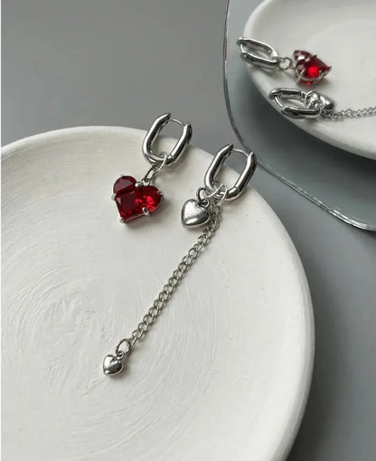 Fashion Tassel Zircon Heart Asymmetric Long Earrings - 2