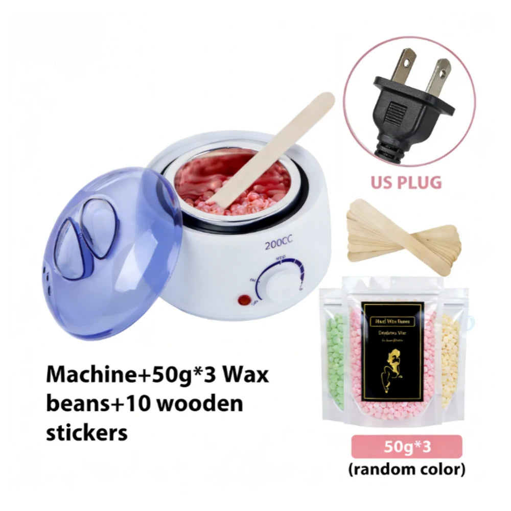 200CC Wax Heater Warmer Hair Removal Machine For Hand Foot Body SPA Epilator Paraffin Wax Pot +Wax Beans + Wood Sticks - Whit