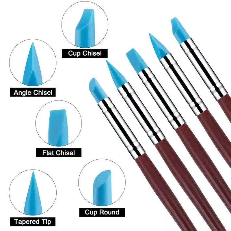 5Pcs/set Silicone Clay Sculpting Tools for Brush Modeling Dotting Nail Art Pottery Clays Tool DIY Carving Ceramics Sculpture