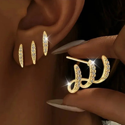 2pcs Elegant Rhinestone Three-Claw Earrings for Women Luxurious & Cute Design Earring Party Fashion Jewelry Gifts - 662595