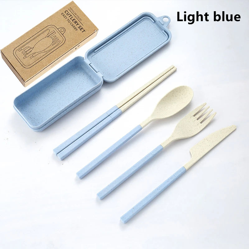 4Pcs Portable Tableware Set Wheat Straw Dinnerware Detachable Cutlery Travel Tableware Picnic Dinnerware Set Camping Cutlery 