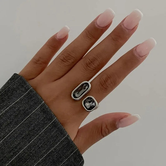 Minimalist Acrylic Rhinestone Open Ring for Women Korean Fashion Geometry Adjustable Knuckle Ring Party Jewelry Lady Gifts