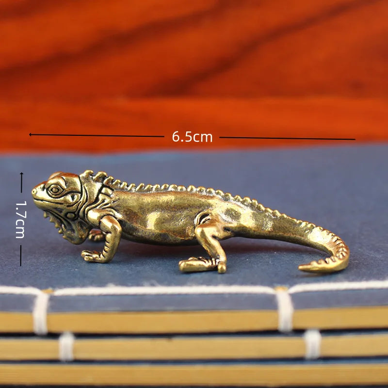 Gecko figure home decor Small Ornaments Antique Brass Animal Figurines Tea Pet Desk Decorations Home Decor Accessories - C