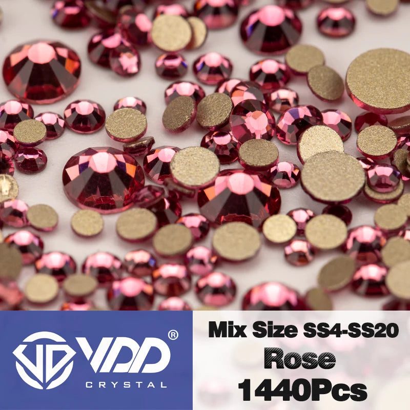 VDD SS4-SS20 Mix Size Clear Crystal Non-Hotfix Gold FlatBack Rhinestones Decorations DIY Glitter Stones 3D Nail Art Accessori