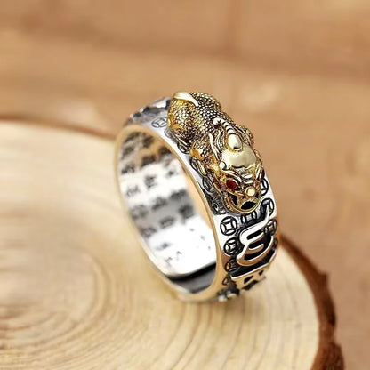 Chinese Feng Shui Pixiu Ring Silver Plated Copper Coins Adjustable Rings for Women Men Amulet Wealth Lucky Jewelry Birthday G