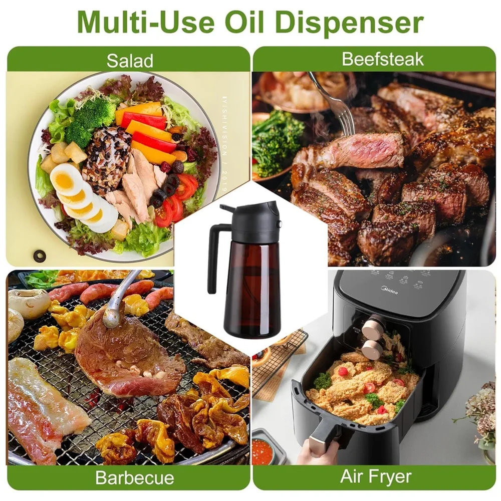 2-in-1 Glass Oil Dispenser & Sprayer - 16oz/470ml Leakproof Olive Oil Sprayer Bottle for Cooking, Air Fryer, BBQ, Baking, Sal