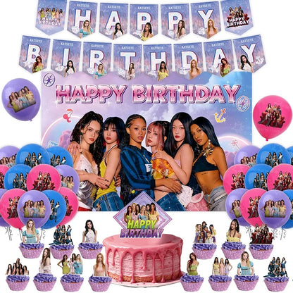 New Katseye Birthday Decoration Superstar Party Favors Stickers Poster Balloons Backdrop Banner Cake Decoration Baby Showe Gi