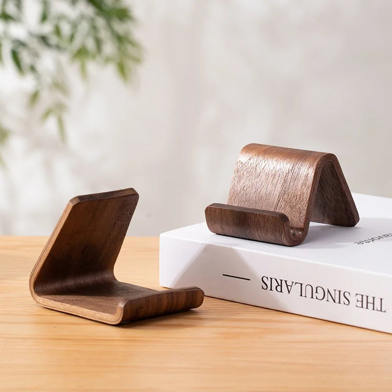 Simple Creative Solid Wood Phone Holder Black Walnut Phone Stand Business Card Display Rack Home Office Desktop Decoration