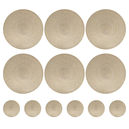 Round Braided Placemats Set of 6 Washable PP/PET Heat Resistant 34cm Table Place Mat for Kitchen Xmas Dining Table Party Deco