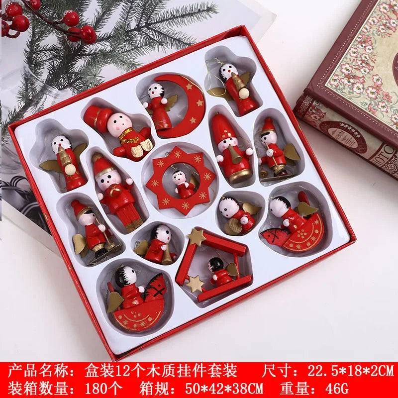 Creative Christmas Tree Decoration Wooden Small Pendant Small Ornaments Boxed Window Props Ornaments Christmas Decorations - 
