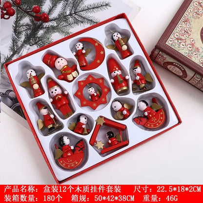 Creative Christmas Tree Decoration Wooden Small Pendant Small Ornaments Boxed Window Props Ornaments Christmas Decorations - 