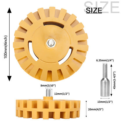 SIFANG Car Eraser Wheel Adhesive Remover Rubber Wheel, Smooth Power Drill Adapter, Paint Repair Rubber Vinyl Decals Removal T
