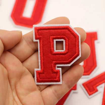Red A-Z 0-9 English Number Letters Alphabet Towel Embroidered Patches For Clothing Bags Jacket Iron On Accessories DIY Logo N