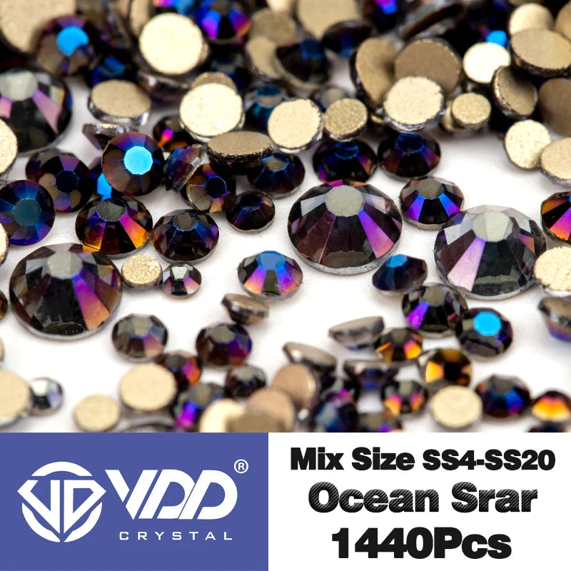 VDD SS4-SS20 Mix Size Clear Crystal Non-Hotfix Gold FlatBack Rhinestones Decorations DIY Glitter Stones 3D Nail Art Accessori