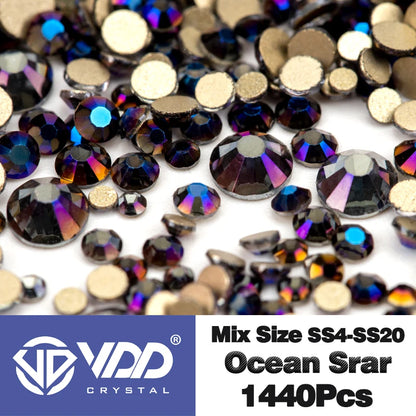 VDD SS4-SS20 Mix Size Clear Crystal Non-Hotfix Gold FlatBack Rhinestones Decorations DIY Glitter Stones 3D Nail Art Accessori