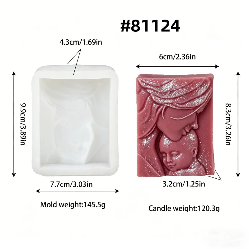 Lips Mother Baby Embossed Silicone Soap Mold Handmade Soap Epoxy Resin Casting Mold Rectangle 3D Relief Wax Candle Mould Deco