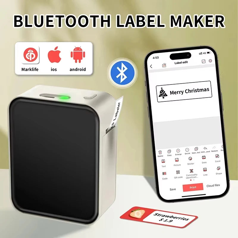 Marklife P15 Mini Portable Label Printer Smart Pocket Printer Thermal Adhesive Sticker Labeling Machine ot 3PK Label Paper No