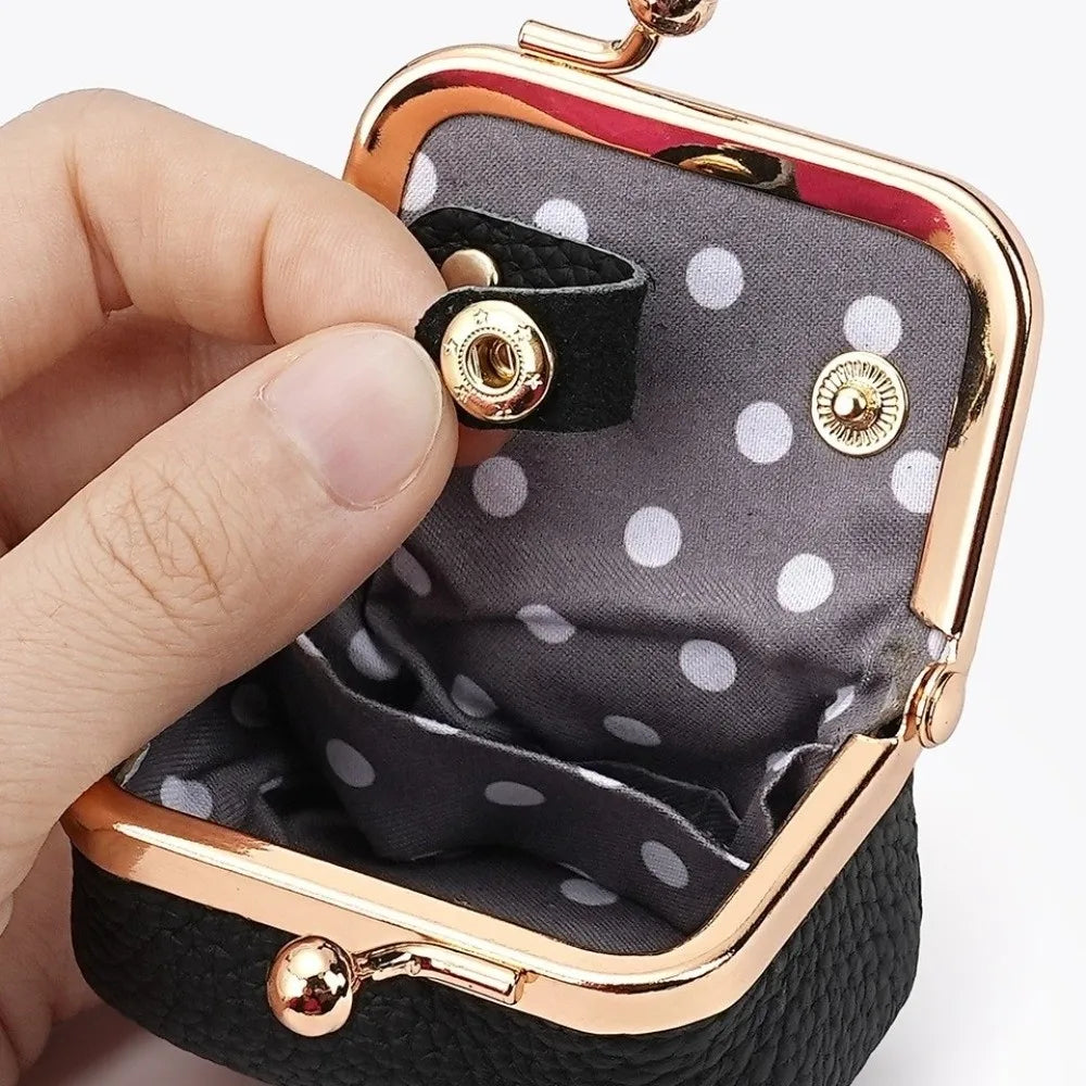 Wallet Genuine Leather Kiss Lock Coin Purse Solid Color Square Leather Jewelry Bag Multifunctional Mini Small Item Bag Earrin