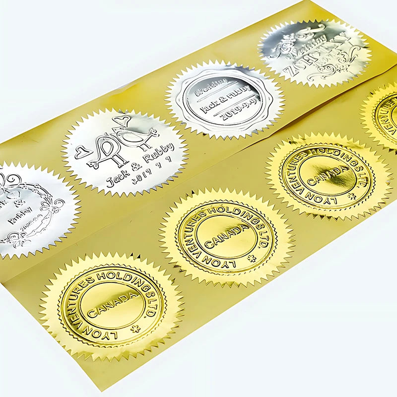 100PCS/Pack 45mm Round Gear Sticker Gold Silver Self Adhesive Steel Seal Stickers Envelopes Invitation Embossing Stamp Props 