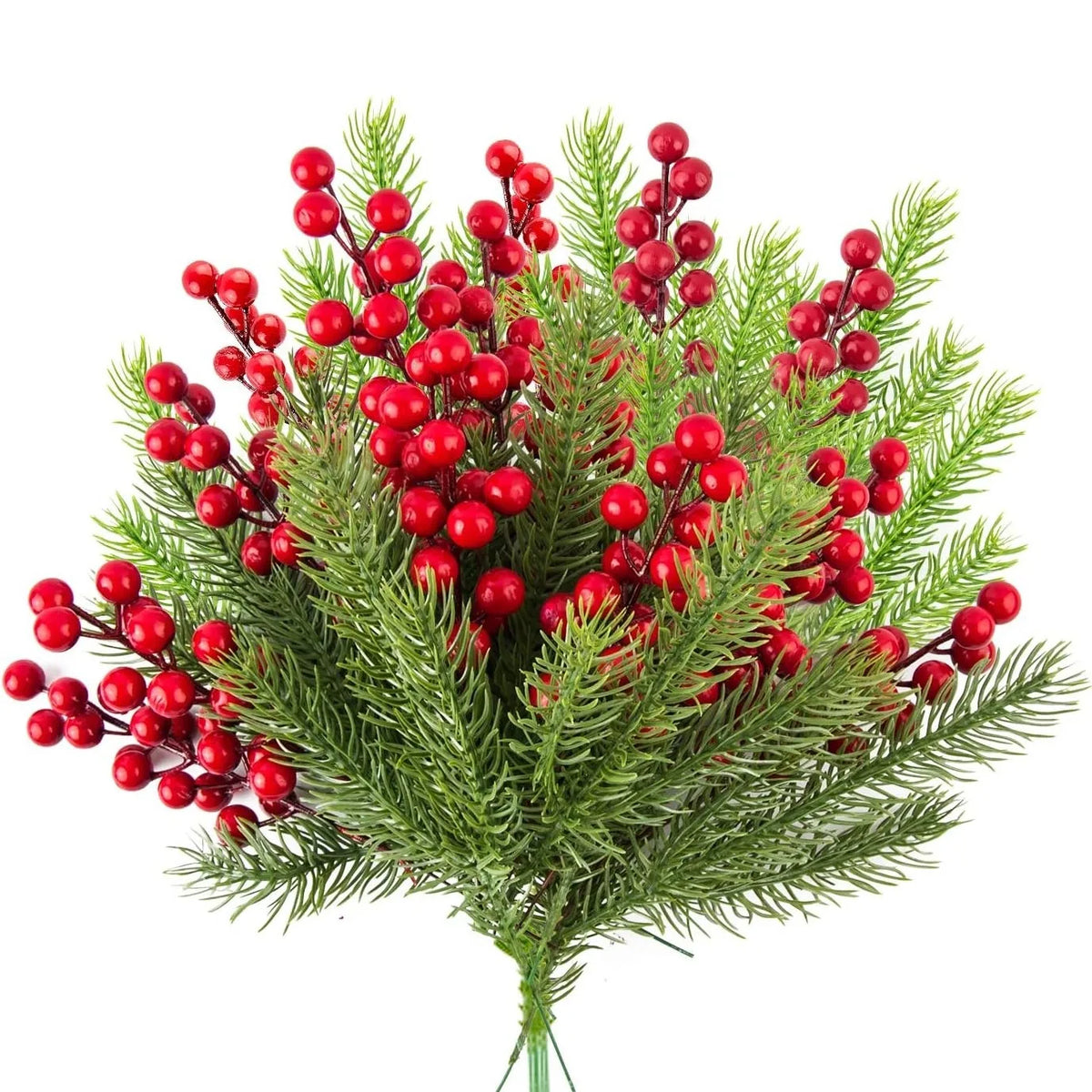 10Pcs Christmas Decoration Artificial Pine Branches Holly Berries Red Berry Branches for Christmas Tree Wreath Gifts Decorati