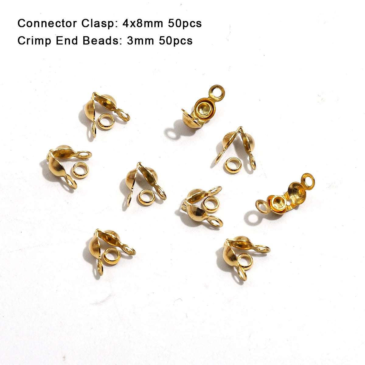 100pcs/lot Stainless Steel Gold Plated Connector Clasp Crimp End Beads For Bracelet Necklace Chains DIY Jewelry Making Suppli
