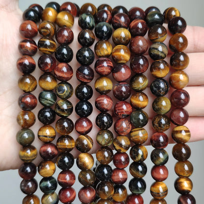 4-14mm Natural Black Volcanic Lava Stone Round Beads 15" Pick Size For Jewelry Making diy Bracelet - Multicolor Tiger Eye / 1