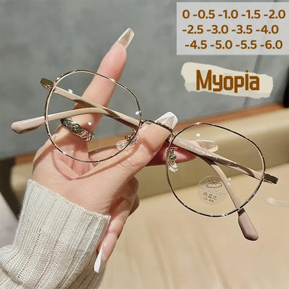 Luxury Myopia Glasses Classic Vintage Anti-blue Light Eyeglasses Women Men Minus Diopter Eyewear Prescription with 0 -0.5To -