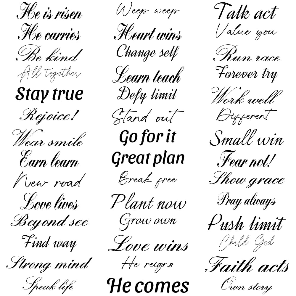 Tattoo Stickers English Word Waterproof Long Lasting Realistic Transfer Temporary Black Letters Feather Body Art For Men Wome