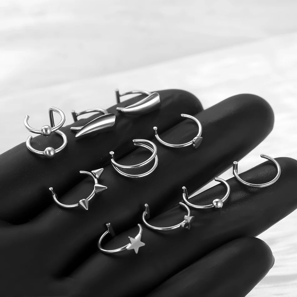 1PC Stainless Steel Fake Nose Ring Hoop Septum Rings Non-Pierced C Clip Lip Ring Earring Fake Nose Piercings Women Body Jewel