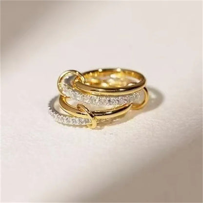 A Niche Two-Color Four-Ring Copper Jewelry Ring, Hypoallergenic, Ins Style, Stacking Artifact, Suitable For Young Wome Jewelr
