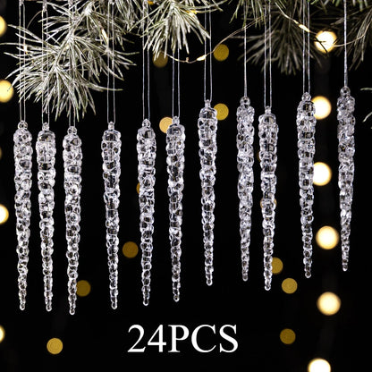 24 pieces of creative Christmas acrylic simulated icicles Christmas tree hanging decorations, suitable for Christmas home dec
