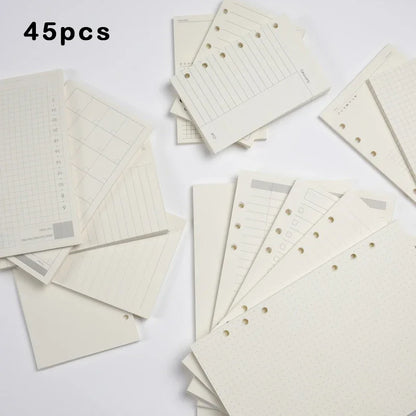 45 Pieces A5 A6 A7 6ring Loose Leaf Notebook Refill Binder Inner Page Budget Weekly Monthly To Do Line Dot Grid Paper Station