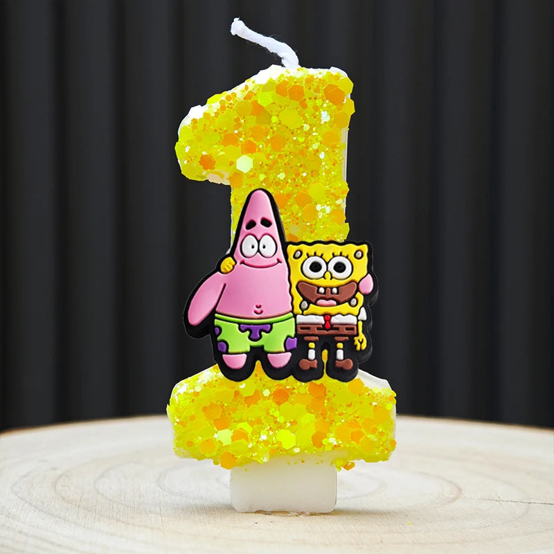 Cute SpongeBob Candle Anime Number 0-9 Kids Birthday Cake Decoration Supplies Cute Cartoon Party Accessories Supplies - B 1
