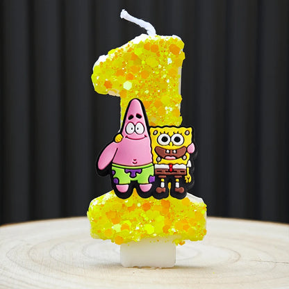Cute SpongeBob Candle Anime Number 0-9 Kids Birthday Cake Decoration Supplies Cute Cartoon Party Accessories Supplies - B 1
