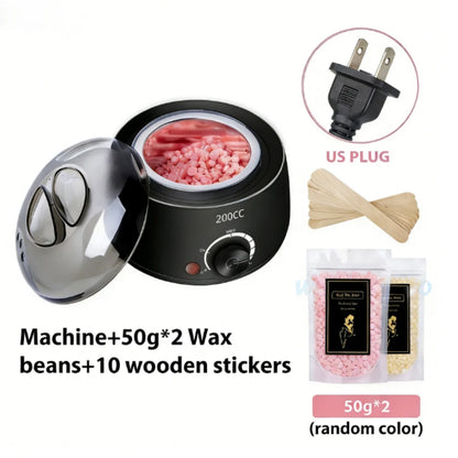 200CC Wax Heater Warmer Hair Removal Machine For Hand Foot Body SPA Epilator Paraffin Wax Pot +Wax Beans + Wood Sticks - Blac