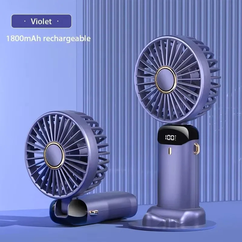 Handheld Mini Fan Foldable Portable Neck Hanging Fans 5 Speed USB Rechargeable Fan with Phone Stand and Display Screen 1800mA