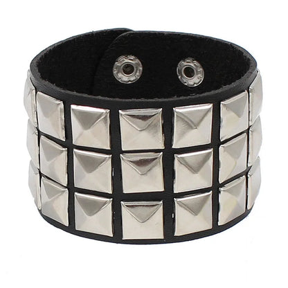 2023 New Gothic Punk PU Leather Bracelet 3 Row Cuspidal Spikes Rivet Chains Bracelet For Women Men' Friends Jewelry - 3