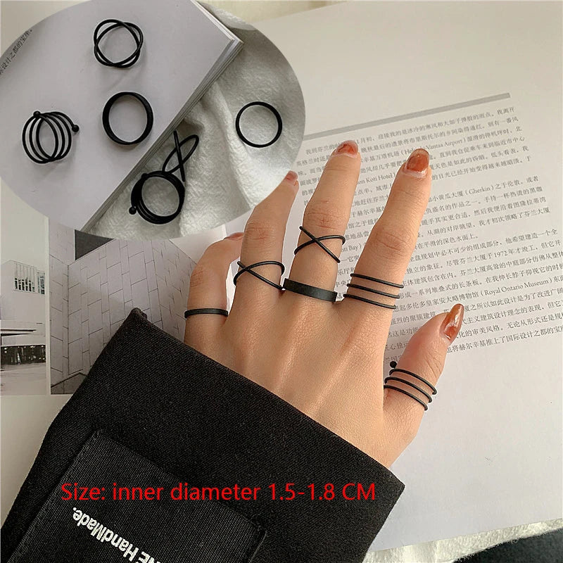 Punk Simple Rings Set Silver Color Geometric Hollw Wide Ring Set Women's Vintage Joint Hiphop Finger Rings Jewelry - 09