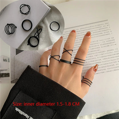 Punk Simple Rings Set Silver Color Geometric Hollw Wide Ring Set Women's Vintage Joint Hiphop Finger Rings Jewelry - 09