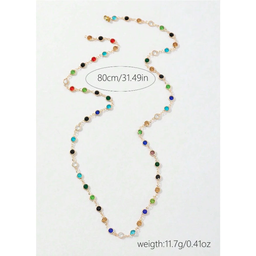 LATS New Luxury Colourful Long Tassel Necklace for Women Shiny Rhinestone Crystal Zircon Choker Bohemian Statement Jewelry Gi
