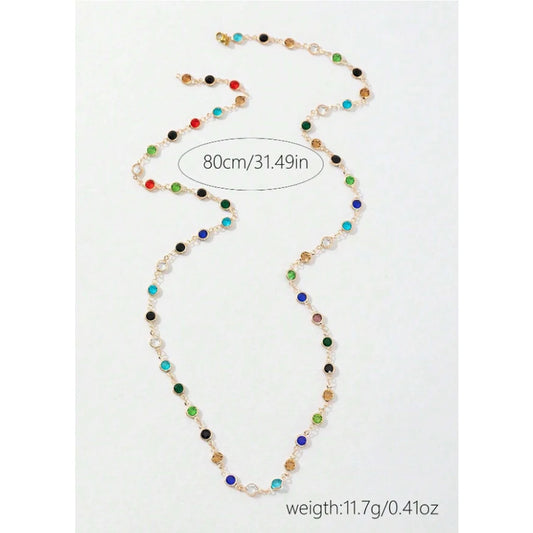 LATS New Luxury Colourful Long Tassel Necklace for Women Shiny Rhinestone Crystal Zircon Choker Bohemian Statement Jewelry Gi