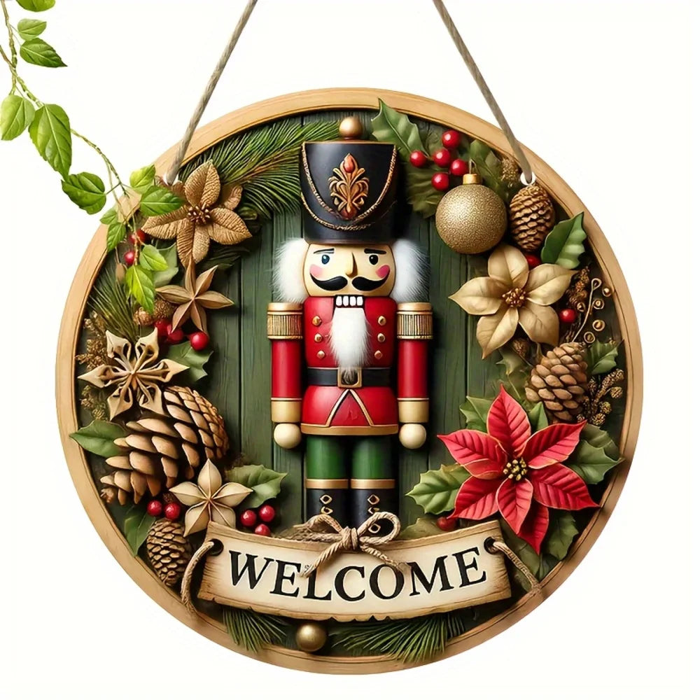 Vintage Christmas Nutcracker Decorative Wall Hanging Sign - Manufactured Wood Welcome Plaque with Nutcrackers Theme, Multipur