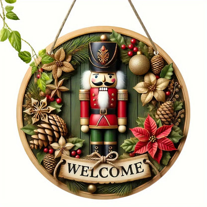 Vintage Christmas Nutcracker Decorative Wall Hanging Sign - Manufactured Wood Welcome Plaque with Nutcrackers Theme, Multipur