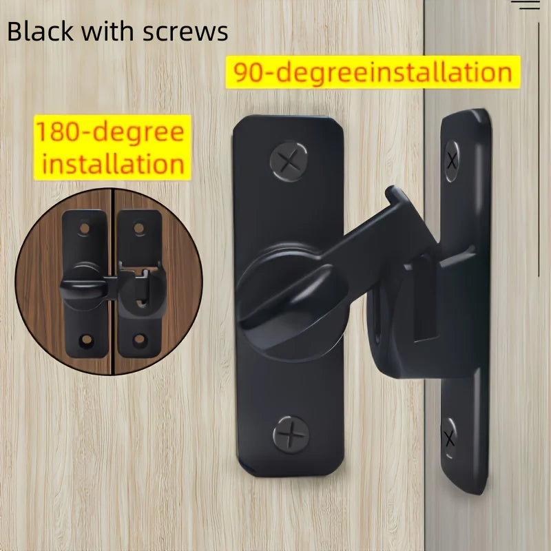 Anti-Theft Door Lock - 90°/180° Adjustable Sliding Pin, Keyless Entry Heavy-Duty Black Easy Install for Home Office Hotel Gar