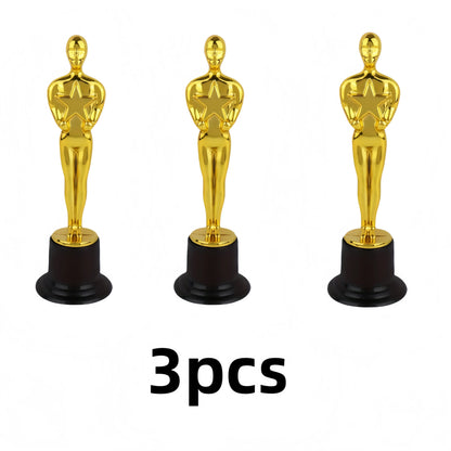 1/3/6/12pcs Golden Trophy Statuettes, Plastic Oscar Style Award Trophies for Party Decorations, Appreciation Gifts - 3pcs