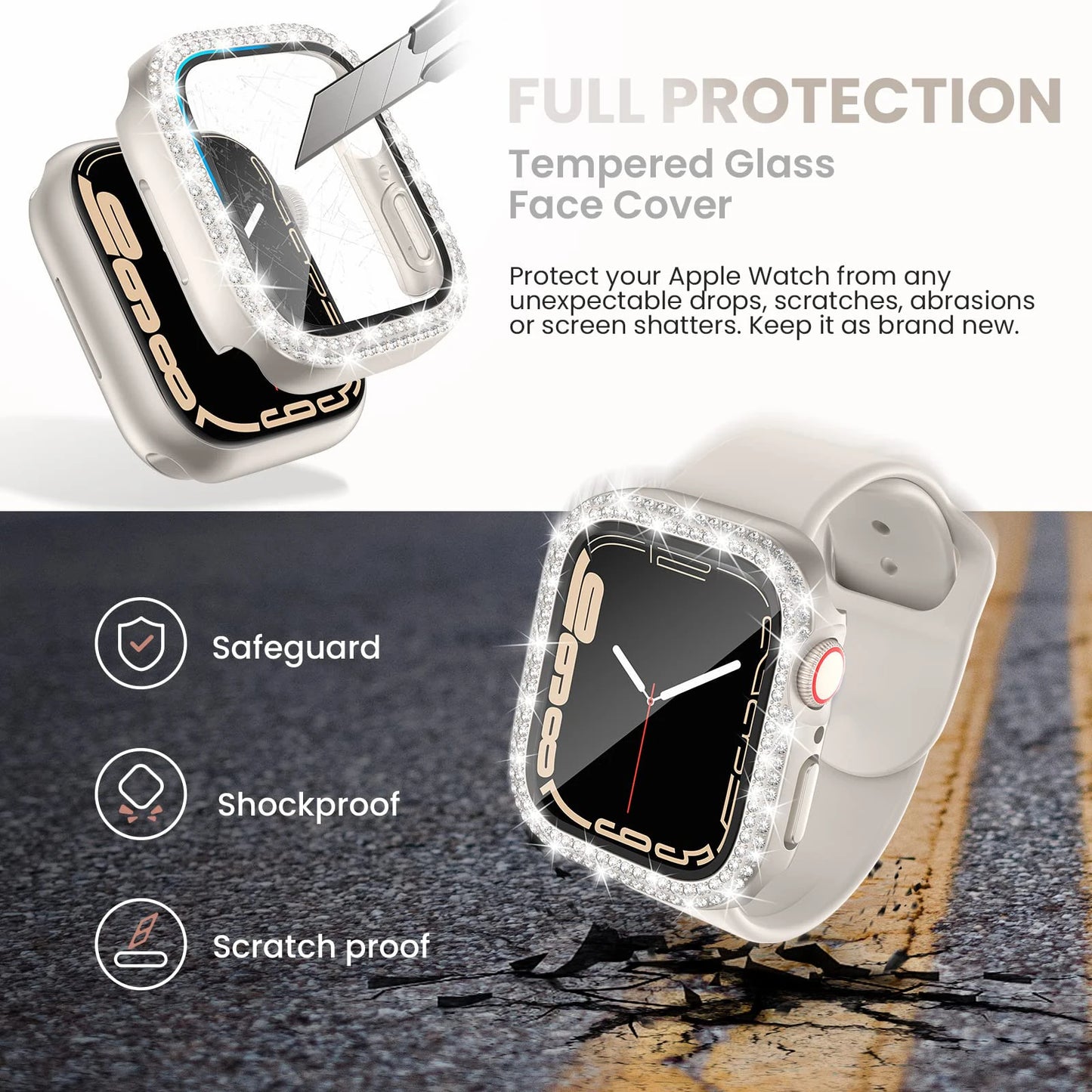 Glass+Diamond Cover For Apple watch case 46mm 40mm 44mm 41mm 42mm 45mm Bling Bumper Protector iWatch Series 11 10 9 SE 7 8 ca