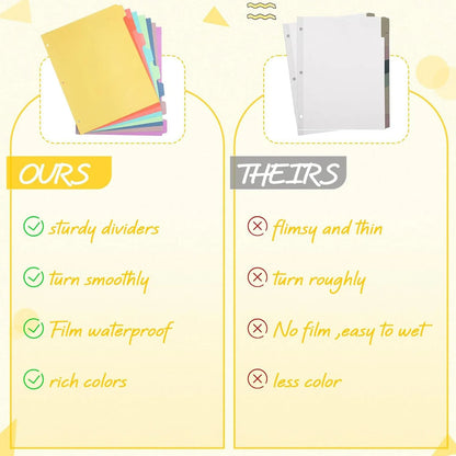 8 Tab Binder Dividers for 3 Ring Binders Paper Multicolor Dividers 3 Hole Punched Page Dividers Sturdy Binder Index Dividers