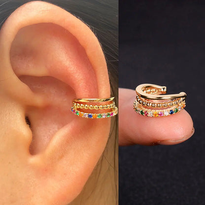 1Piece Zircon Charming Clip On Earrings Ear Cuff Without Piercing Women Geometric C Shape Earscreen Earcuffs Wrap Climb Earri