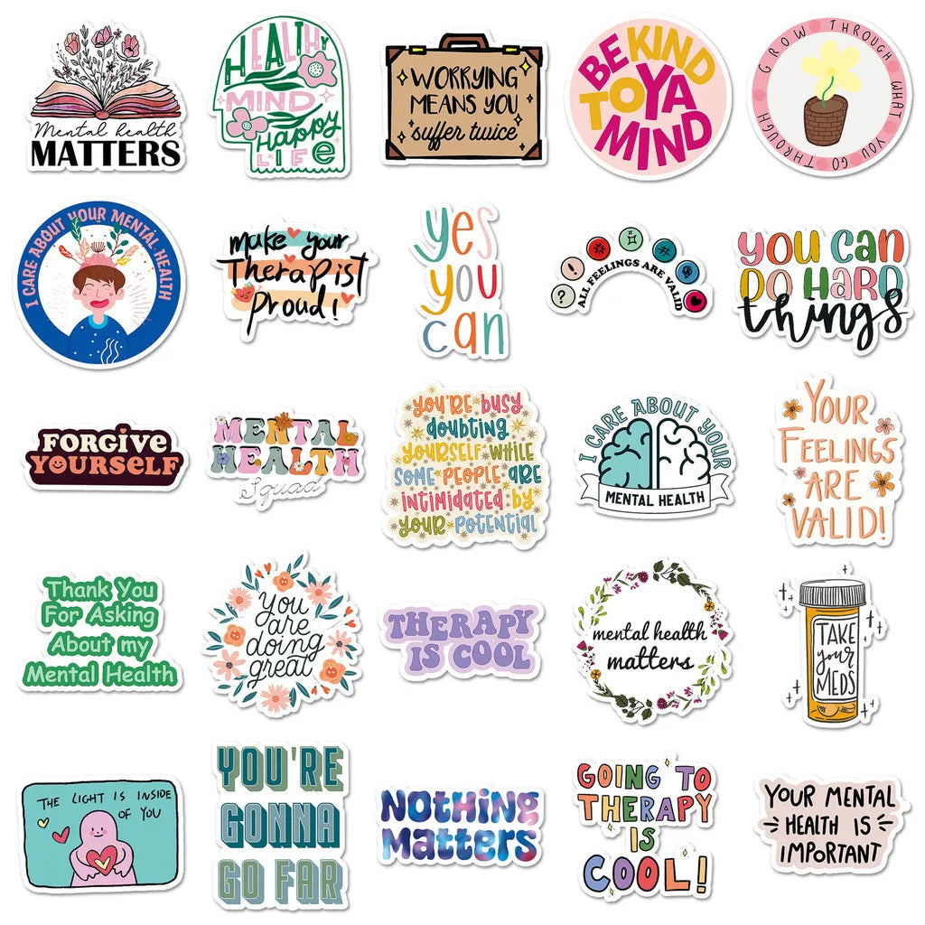 50 Pcs Mental Health Journal Stickers - Inspirational Creative English Text Graffiti, Waterproof RecordingYourLife Store - 50